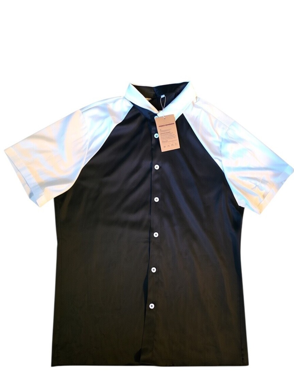 NWT MANLY Color Block Bowling Shirt Large Black White Button Up Retro Shirt